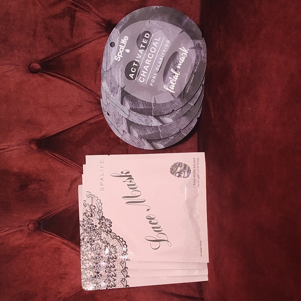 8 Spalife Face Masks 4 Lace Mask with Rose water and 4 charcoal masks